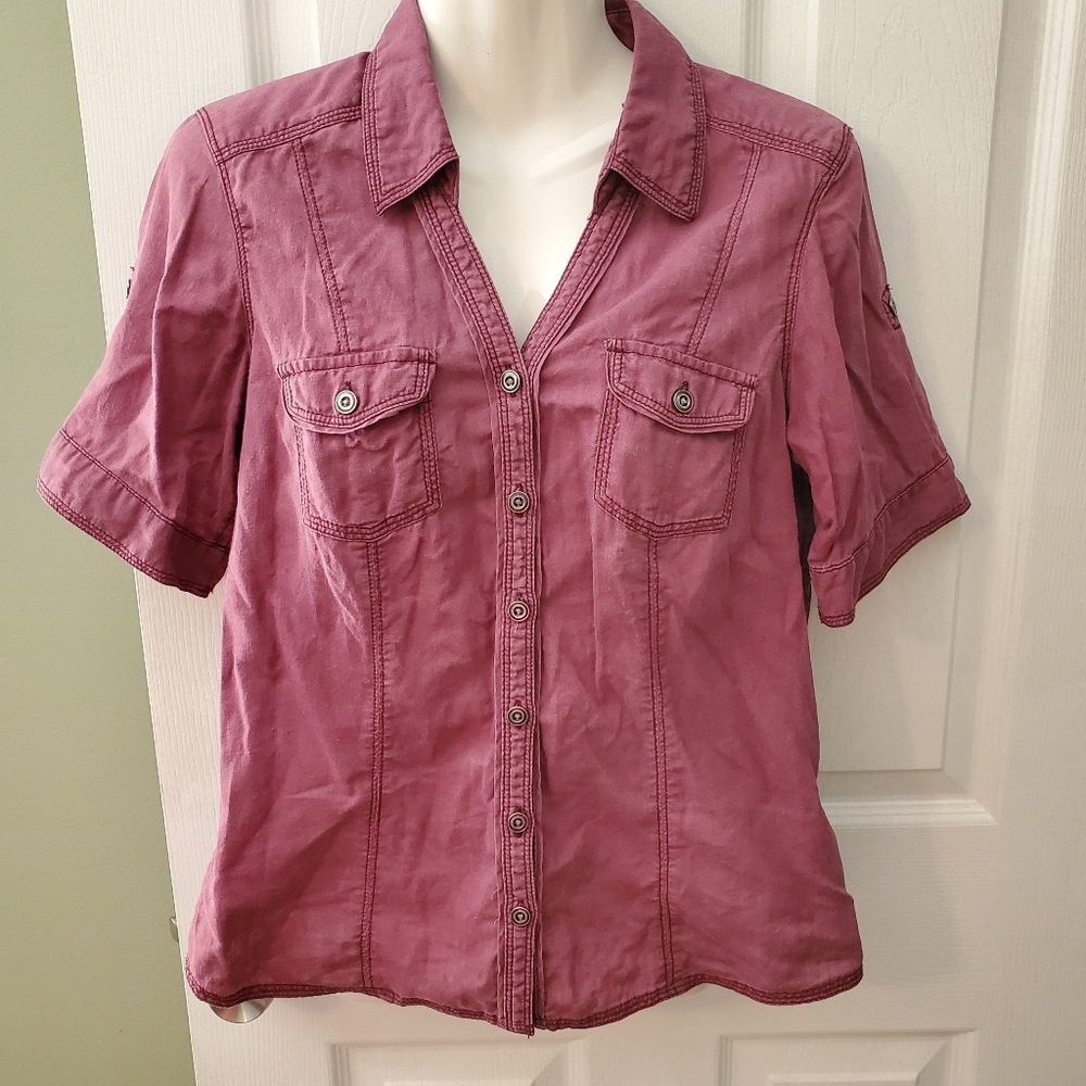 Purple button down top